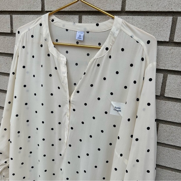 NWT Old Navy No-Peek Button-Front Plus Popover Stretch Tunic Black Dot Cream - Picture 3 of 12